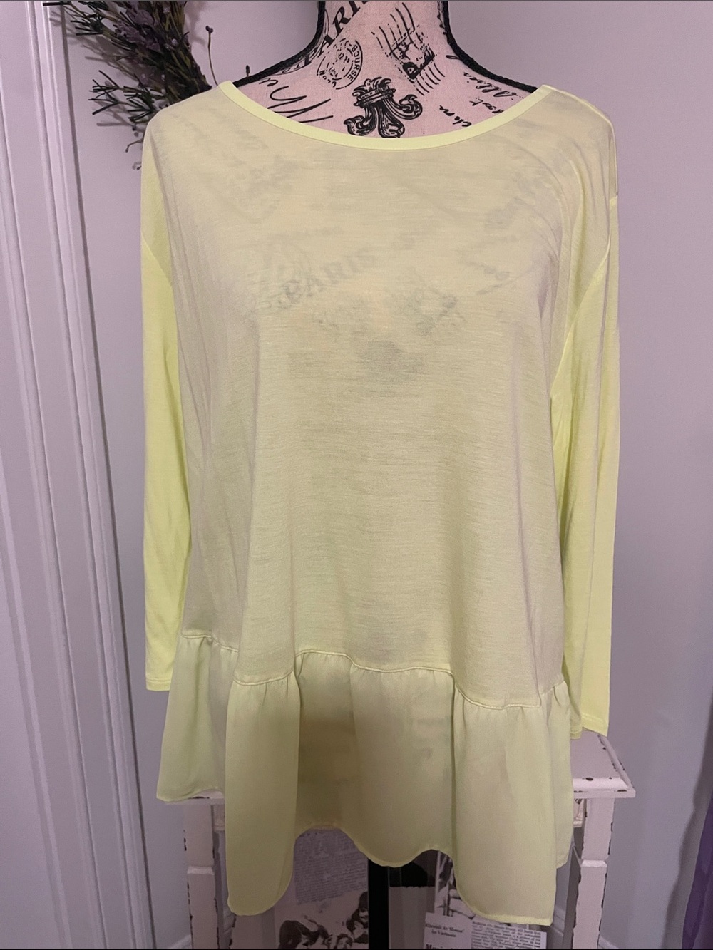 Light Lime Green Ruffle-Hem Women's Top